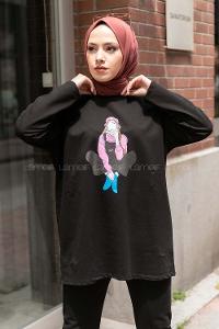 Modalamelif Kız Love Baskılı  Sweatshirt Siyah