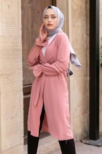 Modalamelif Kol Pileli Onu Bağlamalı Trenç Pudra