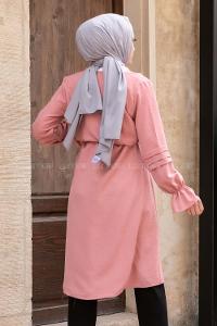 Modalamelif Kol Pileli Onu Bağlamalı Trenç Pudra