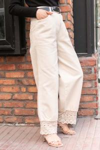 Modalamelif Paça Brode Detaylı Gabardin Pantolon Taş