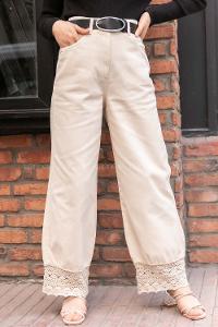 Modalamelif Paça Brode Detaylı Gabardin Pantolon Taş