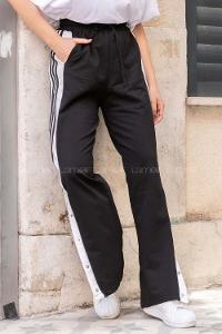 Modalamelif Paça Çıtçıtli Şeritli Eşofman Altı Siyah