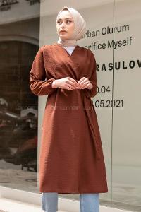 Modalamelif Yan Belden Bağlamalı  Trenç Acı Kahve