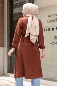 Modalamelif Yan Belden Bağlamalı  Trenç Acı Kahve