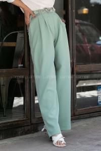 Modalamelif Bol Paça Pileli Pantolon Çağla