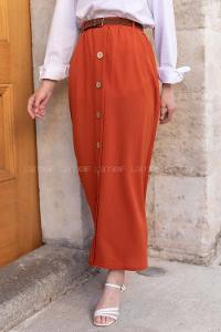 Modalamelif Hasır Kemerli Düğmeli Etek Kiremit