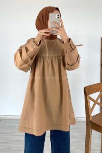 Modalamelif Kol Bağlamalı Tunik Sütlü Kahve