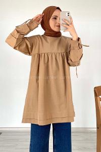 Modalamelif Kol Bağlamalı Tunik Sütlü Kahve