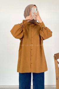 Modalamelif Kuşgözü Bağcıklı Çift Cepli Gömlek Camel