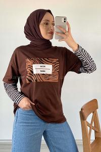 Modalamelif One Soul Baskılı Oversize T-Shirt Kahve
