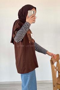 Modalamelif One Soul Baskılı Oversize T-Shirt Kahve