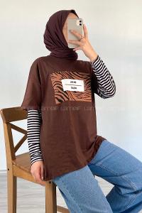Modalamelif One Soul Baskılı Oversize T-Shirt Kahve