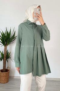 Modalamelif Önü Gizli Düğmeli Pileli Tunik Pastel Yeşili