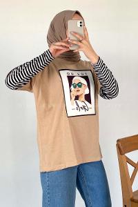 Modalamelif You Go Grils Oversize T-Shirt Bej