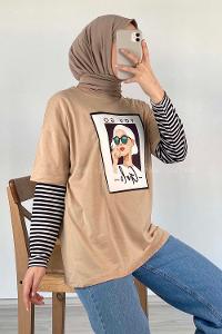 Modalamelif You Go Grils Oversize T-Shirt Bej