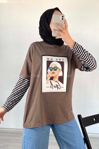 Modalamelif You Go Grils Oversize T-Shirt Soft Kahve