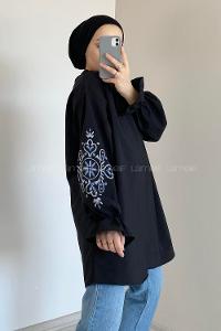 Lamelif Kol Baskılı Tunik Siyah