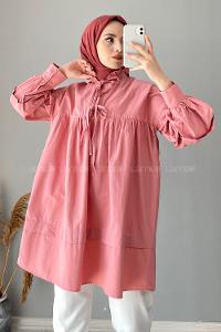 Modalamelif Yaka Fırfır Bağlamalı Tunik Gül