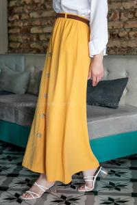 Modalamelif Hasır Kemerli Düğmeli Etek Hardal Sarısı