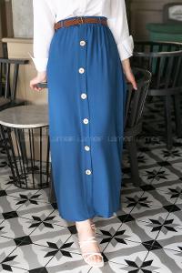 Modalamelif Hasır Kemerli Düğmeli Etek İndigo