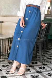 Modalamelif Hasır Kemerli Düğmeli Etek İndigo