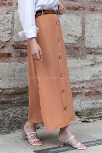 Modalamelif Hasır Kemerli Düğmeli Etek Somon