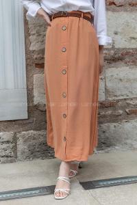 Modalamelif Hasır Kemerli Düğmeli Etek Somon