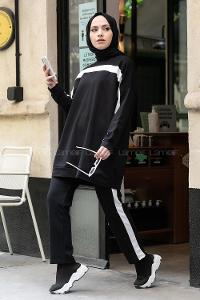 Modalamelif Şerit Garnili Spor Takım Siyah