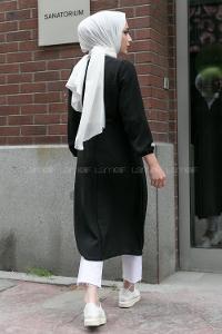 Black Long Arm Without Accessories Crepe Fabric Trench Coat