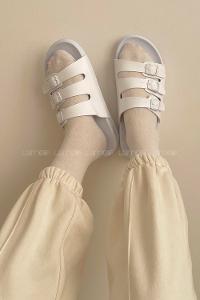 Modalamelif Armenno Kadın Günlük Toka Detaylı Terlik Beyaz