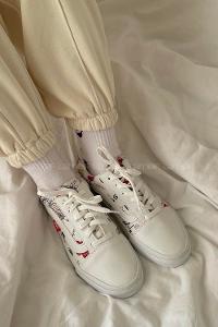 Modalamelif Çiçek Desenli Kibar Ayakkabı Beyaz