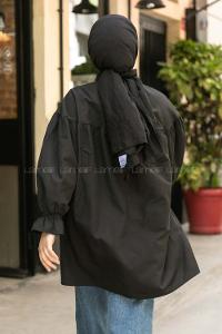 Modalamelif  Hakim Yaka Kol Büzgülü Tunik Siyah