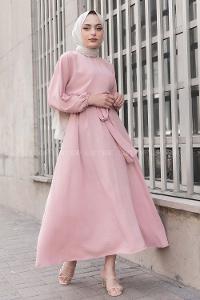 Modalamelif Yarasa Kol Prenses Elbise Pudra