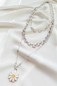 Modalamelif 3Lü Kombin Gümüş Papatya Kolye