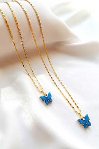Modalamelif Lacivert Simsiz Kelebek Kolye