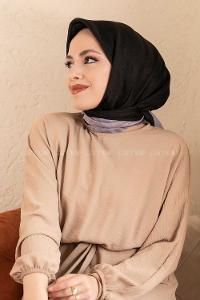 Modalamelif Monoğram Eşarp Siyah-Gri