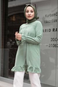 Modalamelif Bisiklet Yaka Etek Ucu Fırfırlı Tunik Çağla Yeşili