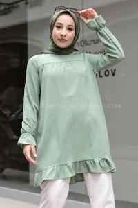 Modalamelif Bisiklet Yaka Etek Ucu Fırfırlı Tunik Çağla Yeşili