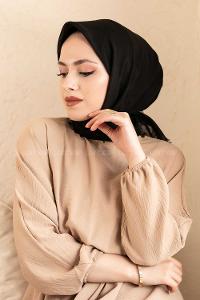 Black Linen Printed Scarf