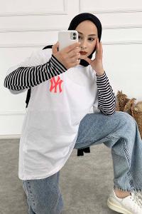 Modalamelif Nakış Baskılı Oversize T-Shirt Pembe