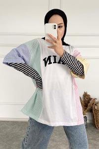 Modalamelif Önü Spain Baskılı Oversize Garnili T-Shirt Mint Yeşili