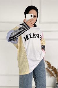 Modalamelif Önü Spain Baskılı Oversize Garnili T-Shirt Sarı