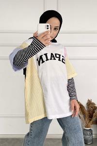 Modalamelif Önü Spain Baskılı Oversize Garnili T-Shirt Sarı