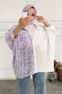 Modalamelif Oversize Renk Garnili Gömlek Lila
