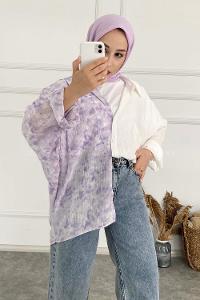 Modalamelif Oversize Renk Garnili Gömlek Lila