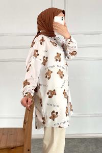 Modalamelif Bear Baskılı Gömlek Beyaz