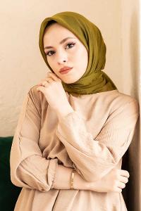 Modalamelif Düz Flamlı Eşarp Çimen Yeşili