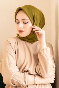 Modalamelif Düz Flamlı Eşarp Çimen Yeşili