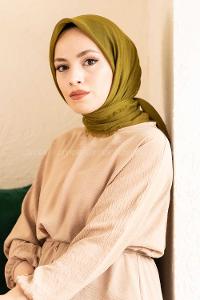 Modalamelif Düz Flamlı Eşarp Çimen Yeşili