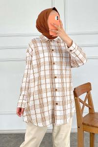 Modalamelif Kareli Salaş Gömlek Sütlü Kahve